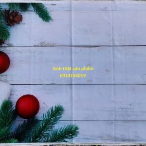 FO4057 - Phông Nền Chụp Ảnh Noel Tấm Ván Gỗ Trắng Decor Cành Thông, Trái Châu Đỏ