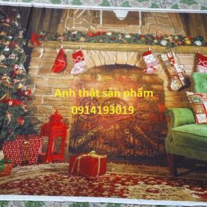 FO50034 - Backdrop Trang Trí Phòng Khách Vải Poly Cao Cấp cảnh Lò Sưởi Ấm Cúng