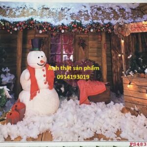 FS483 - Phông Nền Chụp Ảnh Giáng Sinh 3D - Mẫu Người Tuyết Nhà Gỗ