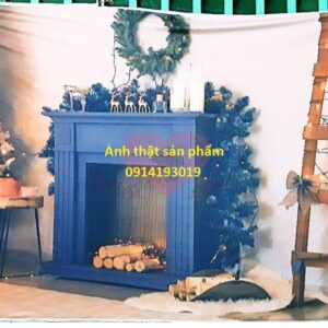 FS528 - Vải Background Noel Concept Lò Sưởi, Cây Thông Trang Trí Studio