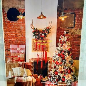 FS568 - Backrop vải cảnh trí Lò Sưởi, Cây Thông Tuyết - decor Studio/Livestream <Tặng móc dán+kẹp treo