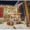 FS581 - Trang Trí Studio/Lễ Hội Noel với phông nền vải in Tuyết Trắng Cây Thông Đỏ Cửa Gỗ