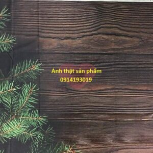 fo12486 - Phông Nền vải Chụp Ảnh Giáng Sinh Vân Gỗ Vintage Kèm Cành Thông Xanh