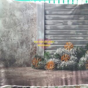 Fo37331 - Backdrop Studio Giáng Sinh hoạ tiết Cửa Sổ Xám Tuyết, Lá Thông, Hoa Rơm Vàng - Tết, Noel, Food Stylist