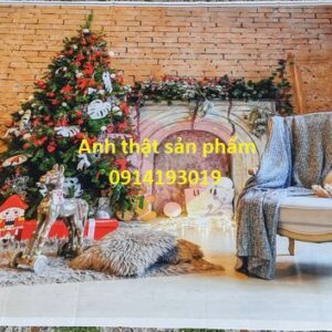 Fo37421 - Phông Nền Chụp Ảnh Giáng Sinh Lò Sưởi Gạch Cây Thông Cổ Điển