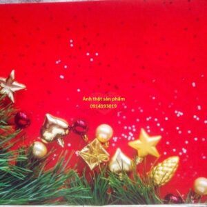 Fo38785 - Vải Phông Nền Chụp Ảnh Giáng Sinh Noel Cao Cấp Màu Đỏ Trang Trí Lá Thông Kim Tuyến