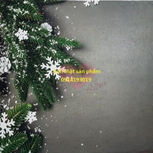 Fo38830 - Vải Trang Trí Decor Giáng Sinh/Noel, Cành Thông Tuyết, Quả Đỏ, Bông Tuyết