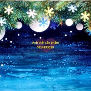 Fo38927 - Backdrop Vải Trải Sàn Studio LiveStream Giáng Sinh Cành Thông Tuyết Xanh Dương Trắng
