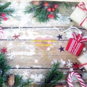 Fo39005 - Background Giáng Sinh Noel Vân Gỗ Cổ Điển Trang Trí Quả Châu Cây Thông Chụp Food Đồ Uống Mỹ Phẩm
