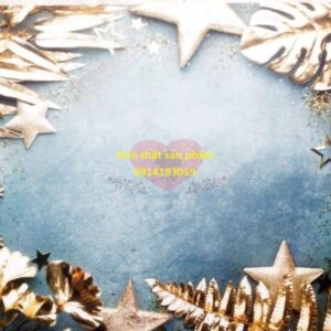 Fo39039 - Nền Chụp Ảnh Trang Trí Noel Vàng Kim Lá Monstera Cây Cỏ Tuyết Lấp Lánh