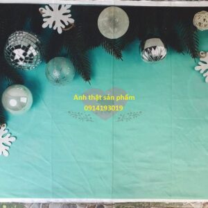 Fo39079 - Phông Nền Chụp Ảnh Giáng Sinh Xanh Dương Trang Trí Cây Thông Tuyết Bóng Trắng Bạc