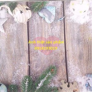 Fo46044 - VẢI PHÔNG NỀN CHỤP ẢNH GIÁNG SINH & TẾT - Màu Gỗ Mộc, Viền Lá Thông Tuyết