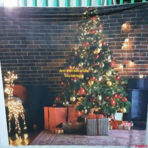 Fo46969 - Backrop Vải Poly Chụp Ảnh Giáng Sinh Noel Cây Thông Tường Gạch Đỏ