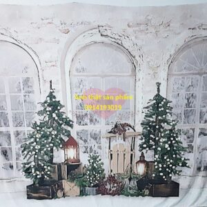 Fo46988 - Phông Nền Chụp Ảnh Giáng Sinh Mùa Đông Cửa Sổ Tuyết Rơi Cây Thông Decor Trang Trí Studio Livestream