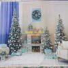 Fo4754- Phông vải 3D Chụp Ảnh Giáng Sinh,Lò Sưởi Cây Thông Xanh Bạc Sang Trọng,