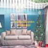 FO13161 - Phông Nền vải Noel Decor Phòng Khách sang trọng với Sofa Xanh Ngọc Cây Thông Lớn