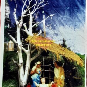 FO30647 - Phông Nền Chụp Ảnh Noel In 3D Cảnh Hang Đá Noel Trang Trí Livestream