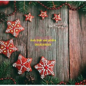 fo12757 - Phông Nền Vải Giáng Sinh - Họa Tiết Gỗ, Bánh Quy, Thông Decor