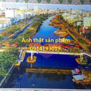 FI94 - Vải Phông Nền Chụp Ảnh Tết 3D – Tái Hiện Cảnh Chợ Hoa "Trên Bến Dưới Thuyền" Rực Rỡ