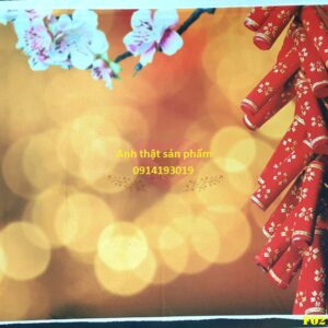 FO27142 - Phông nền vải Chụp Ảnh Tết – Hoa Mai & Pháo Đỏ Rực Rỡ