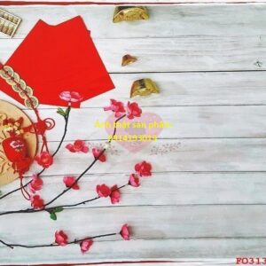 FO31337 - Phông Nền Vải Chụp Ảnh Tết 3D Wood & Sakura
