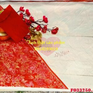 FO33250 - Phông nền vải Chụp Ảnh Tết Vải Gấm Đỏ Thêu Hoa Cao Cấp