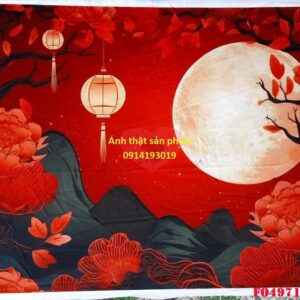 FO49712 - Vải Phông nền vải Chụp Ảnh Tết 3D Mẫu Trăng Rằm & Hoa Mẫu Đơn
