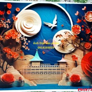 FO49723 - Vải Phông Nền Chụp Ảnh Tết 3D Cao Cấp - Phong Cách Nghệ Thuật Cắt Giấy Sang Trọng