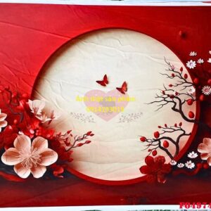 FO49746 - Phông Nền vải Chụp Ảnh Tết 3D Mẫu – Sắc Đỏ Sang Trọng, Đậm Chất Nghệ Thuật