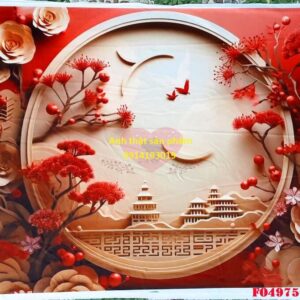 FO49750 - Vải Phông nền Chụp Ảnh Tết 3D Mẫu Trăng Rằm & Hoa Mẫu Đơn