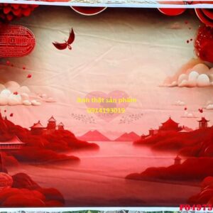 FO49758 - Phông nền vải Chụp Ảnh Tết 3D Đỏ Cao Cấp – Đẳng Cấp Decor Xuân
