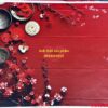 FO49802 - Vải Phông Nền Chụp Ảnh Tết Đỏ Sang Trọng - Mẫu Hoa Đào & Đồng Xu