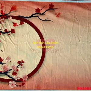FO49830 - Phông nền vải Chụp Ảnh Tết Hoa Đào Đỏ – Decor Tết Truyền Thống Đẹp