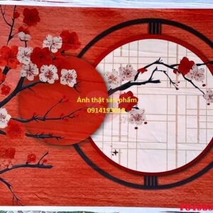 FO49838 - Phông nền vải Chụp Ảnh Tết Hoa Đào Đỏ Nghệ Thuật