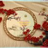 FO49839 - Phông nền vải Chụp Ảnh Tết 3D: Cửa Sổ May Mắn & Hoa Mai Đỏ