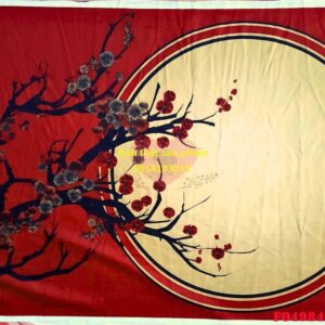 FO49840 - Phông nền vải Chụp Ảnh Tết Cổ Điển – Mẫu Hoa Mai Đỏ & Khung Tròn Sang Trọng