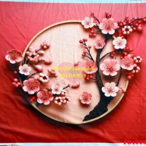 FO49902 - Vải Phông Nền Chụp Ảnh Tết 3D - Mẫu Hoa Đào Đỏ May Mắn