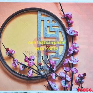 FS856 - Phông nền vải Chụp Ảnh Tết 3D – Họa Tiết Hoa Đào & Cửa Sổ Cổ Trang