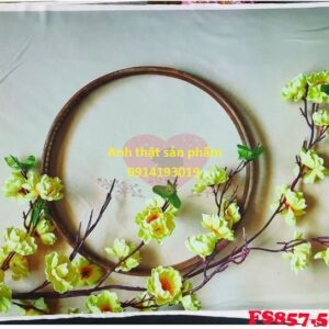 FS857 - Phông nền vải Chụp Ảnh Tết 3D Mẫu Hoa Mai Vàng & Vòng Nguyệt Quế