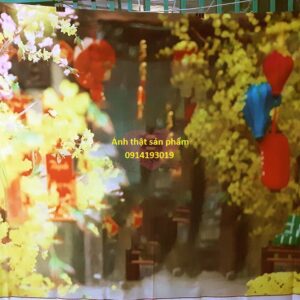 Fo47577 - Phông Nền vải Chụp Ảnh Tết 3D - Hoa Mai Vàng & Đèn Lồng Rực Rỡ