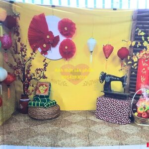 Fo47579 - Vải Phông Nền Chụp Ảnh Tết 3D - Tone Vàng May Mắn, Phụ Kiện Cổ Truyền